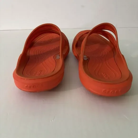 Crocs Kadee II Orange Slides Sandals Girls Youth Size 4 Summer Vacation Beach - Picture 4 of 9